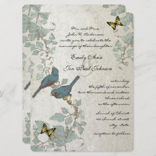 Invitación Boda de mariposas y pájaros amarillos amarillos pl