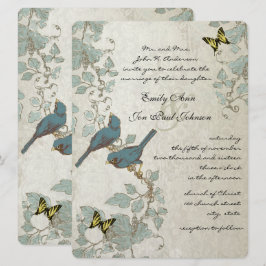 Invitación Boda de mariposas y pájaros amarillos amarillos pl