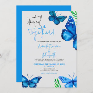 Invitación Boda de mariposas y plantas azules vibrantes