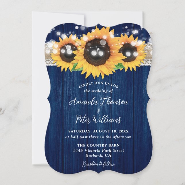 Invitación Boda de mariscos de flor de girasol azul de la mar (Anverso)