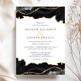 Invitación Boda de mármol ágata negro y dorado