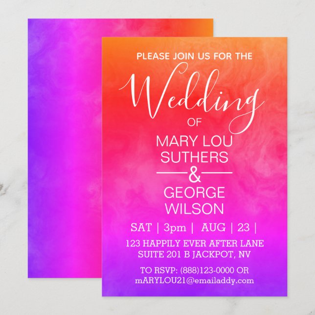 Invitación Boda de mármol ahumado entero con arcoiris (Anverso / Reverso)