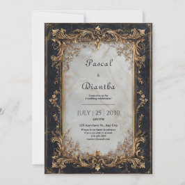 Invitación Boda de Mármol Blanco Barroco de Oro de Lujo
