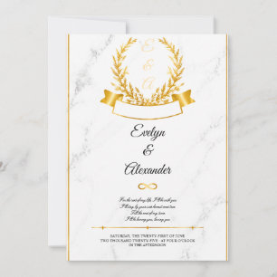 Invitación Boda de mármol blanco Corona de Laurel de Oro de L