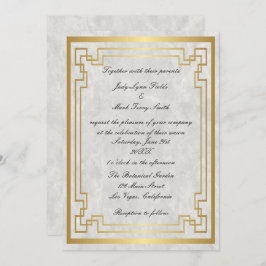 Invitación Boda de mármol blanco de marco geométrico de oro