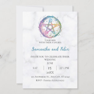 Invitación Boda de mármol celestial pentáculo pastel mágico
