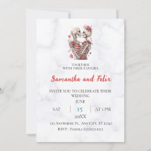 Invitación Boda de mármol con abrazo de rosa esquelética