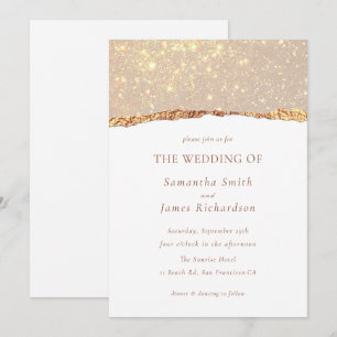 Invitación Boda de mármol con brillo de oro blanco