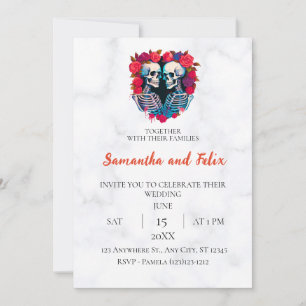 Invitación Boda de mármol con corazón de rosa esquelética