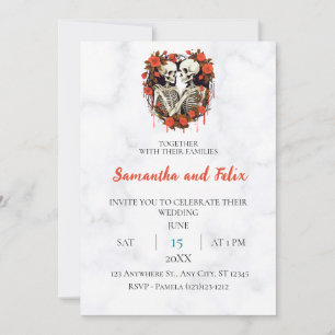 Invitación Boda de mármol con corazón de rosa esquelética