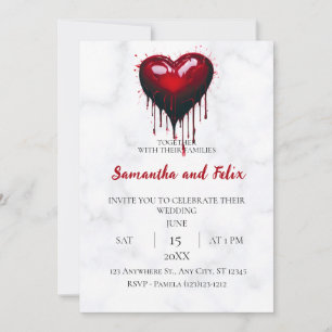 Invitación Boda de Mármol con Corazón Rojo Goteante