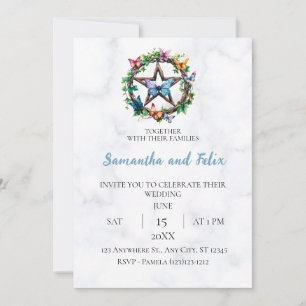 Invitación Boda de mármol con pentáculo de mariposa y magia d