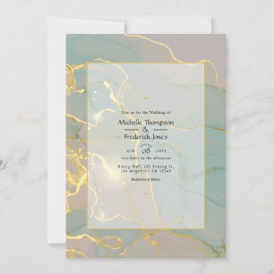 Invitación Boda de mármol con tinta de alcohol verde menta y 