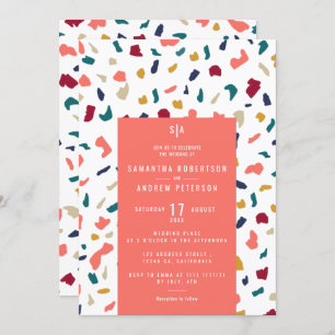 Invitación boda de mármol coral brillante terrazo