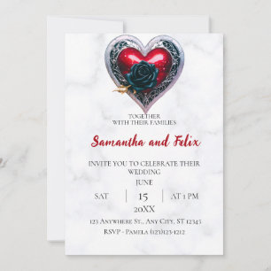 Invitación Boda de Mármol Corazón de Plata Rosa Negra
