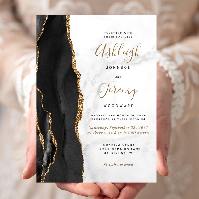 Invitación Boda de mármol de ágata de oro negro (Subido por el creador)