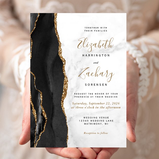 Invitación Boda de mármol de ágata de oro negro (Subido por el creador)