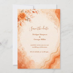 Invitación Boda de mármol de ágata floral Coral Sunset otoño