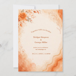 Invitación Boda de mármol de ágata floral Coral Sunset otoño