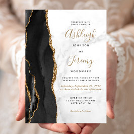 Invitación Boda de Mármol de Black Gold Agate
