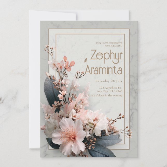 Invitación Boda de mármol de cerezo (Anverso)