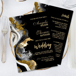 Invitación Boda De Mármol De La Agitación De Oro Negro