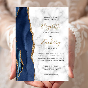 Invitación Boda de mármol de la Marina Azul de oro de la Mari