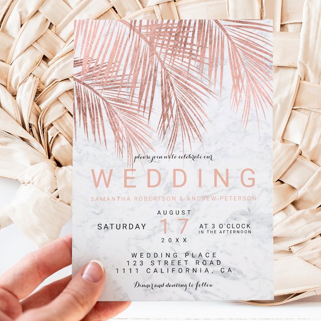 Invitación Boda de mármol de la palmera de oro de imitación r (Subido por el creador)