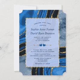 Invitación Boda de mármol de oro de ágata azul marino única