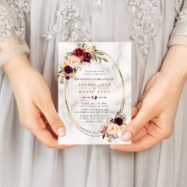 Invitación Boda de Mármol de oro floral de Borgoña Red Marsal