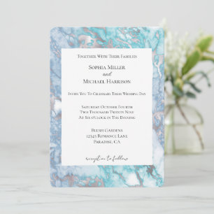 Invitación Boda de mármol de plata azul Aqua