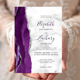 Invitación Boda de mármol de plata púrpura moderna