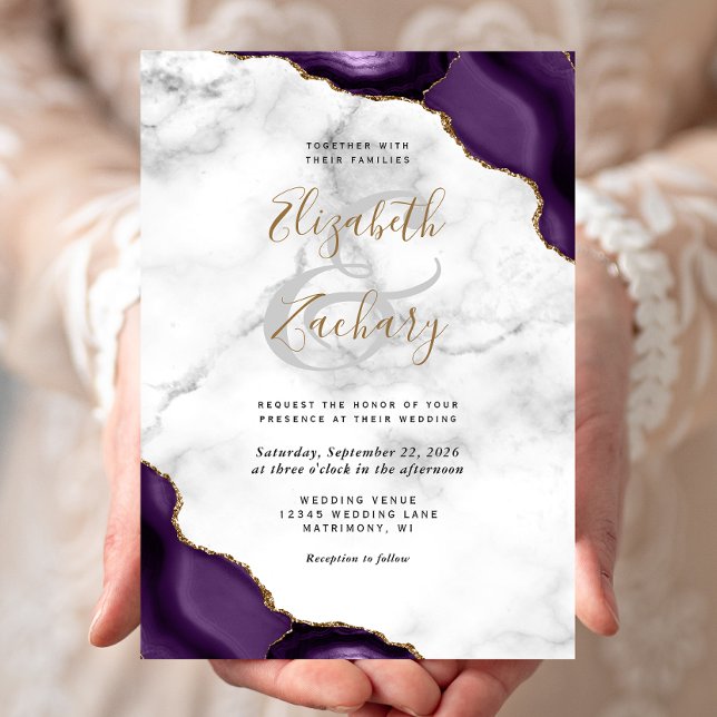 Invitación Boda de Mármol de Purple Gold Agate Corners (Subido por el creador)