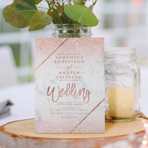 Invitación boda de mármol de purpurina de oro Rosa