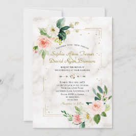Invitación Boda de mármol del Purpurina floral de Rubor Cream