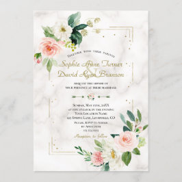 Invitación Boda de mármol del Purpurina floral de Rubor Cream
