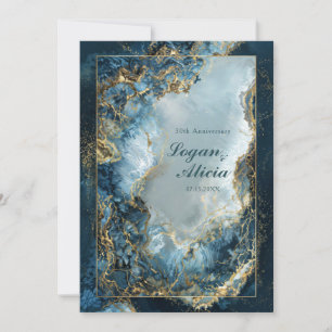 Invitación Boda de Mármol Dorado Índigo Naval Abstracto Moder
