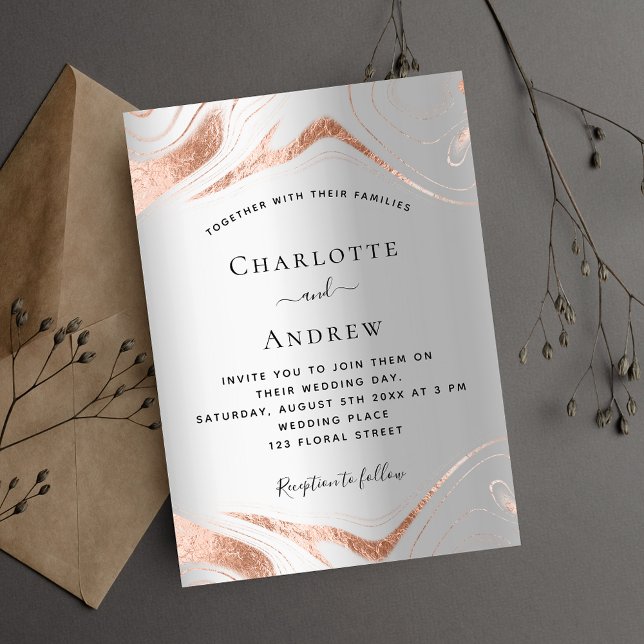 Invitación Boda de mármol dorado rosa de plata (Subido por el creador)