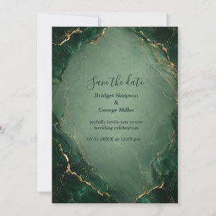 Invitación Boda de mármol esmeralda de lujo con oro