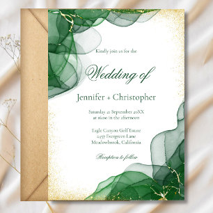 Invitación Boda de Mármol Esmeralda Verde Blanco Oro
