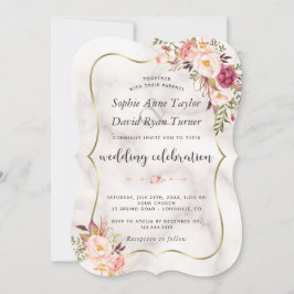 Invitación Boda de mármol floral rosa Rubor Gold de lujo