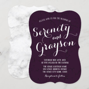Invitación Boda de Mármol gris y púrpura de ciruela oscura