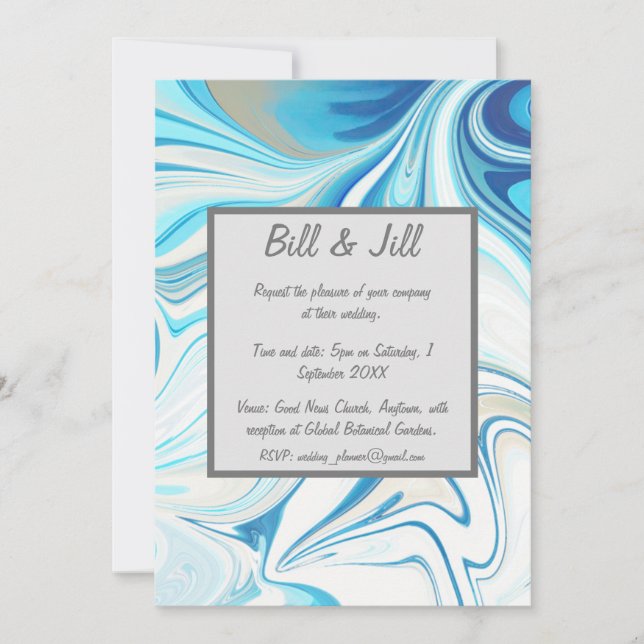 Invitación Boda de mármol líquido azul (Anverso)