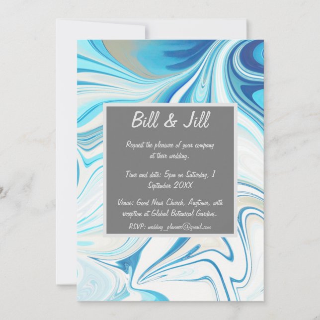 Invitación Boda de mármol líquido azul (Anverso)