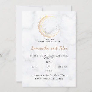 Invitación Boda de mármol mágico de luna creciente dorada