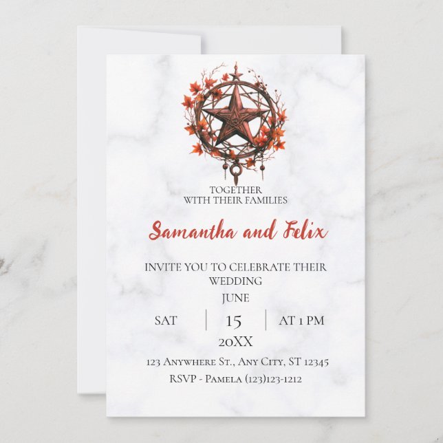 Invitación Boda de Mármol Mágico Pentáculo de Otoño (Anverso)
