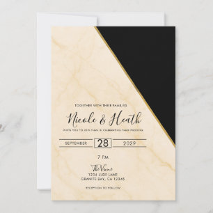 Invitación Boda de mármol marfil y dorado de Geometría Dorada
