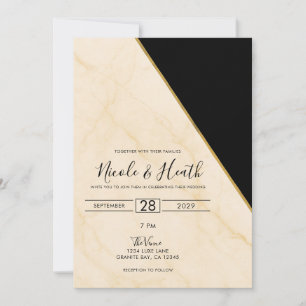 Invitación Boda de mármol marfil y oro de geometría dorada de