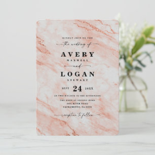 Invitación Boda de mármol metálico cobre melocotón elegante