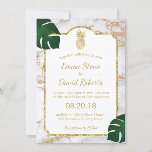 Invitación Boda de Mármol moderno de piña de oro tropical